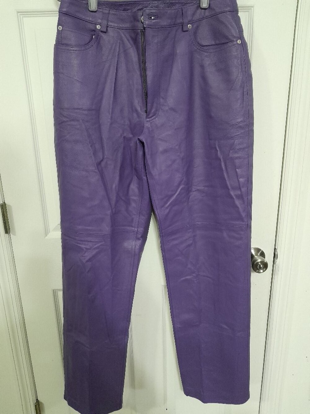 RARE VNTG Purple Genuine Leather Pants Newport News Jeanology 16T High Rise